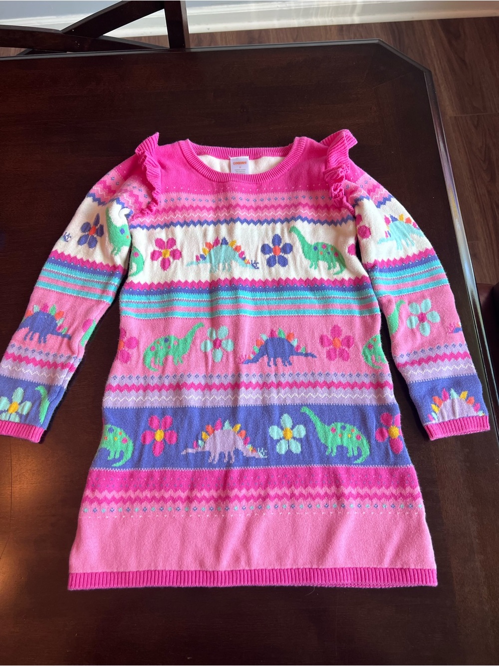 Gymboree Pink and Purple Dinosaur 100% Cotton Sweater Dress